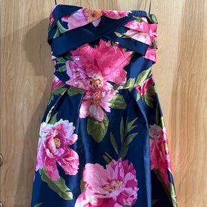 Flying Tomato Navy Floral Strapless Maxi Dress with Pink and Green Bloom